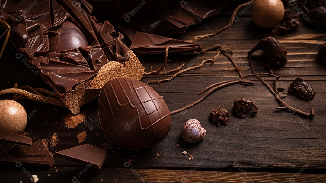 Ovos da páscoa sobre uma mesa de madeira