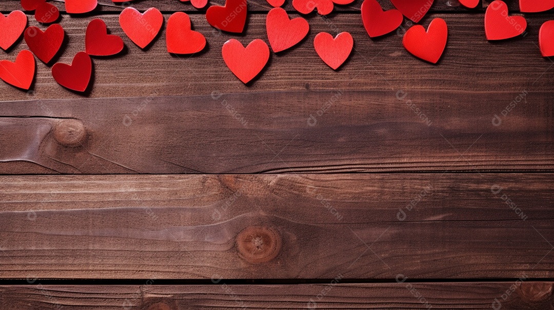 Corações sobre uma mesa de madeira