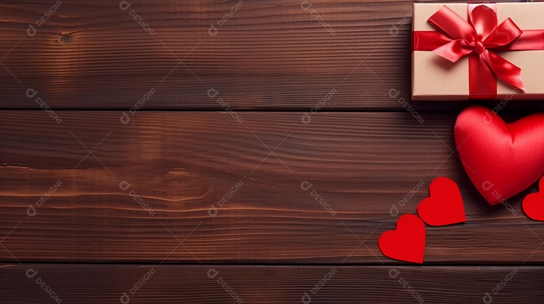 Caixas de presente com corações sobre uma mesa de madeira