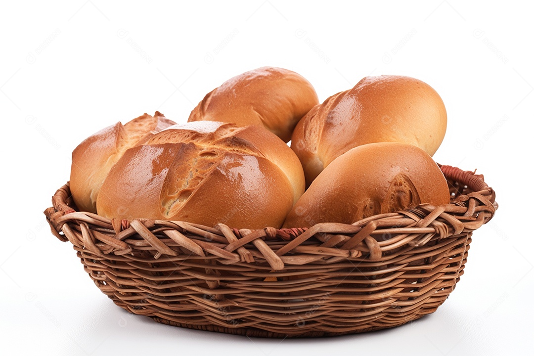 Cesta de pães sobre fundo isolado branco