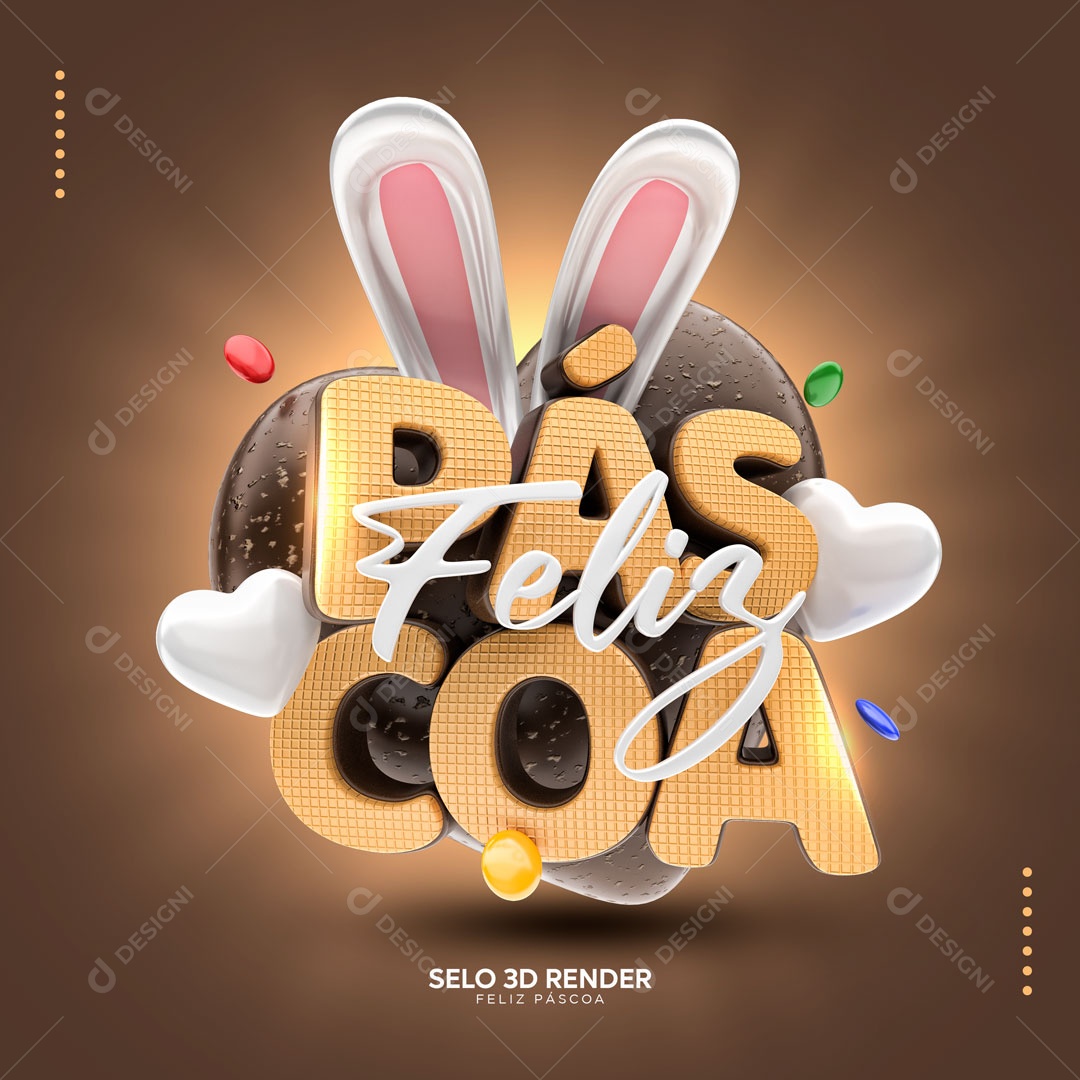 Selo 3D Para Composição Feliz Páscoa PSD