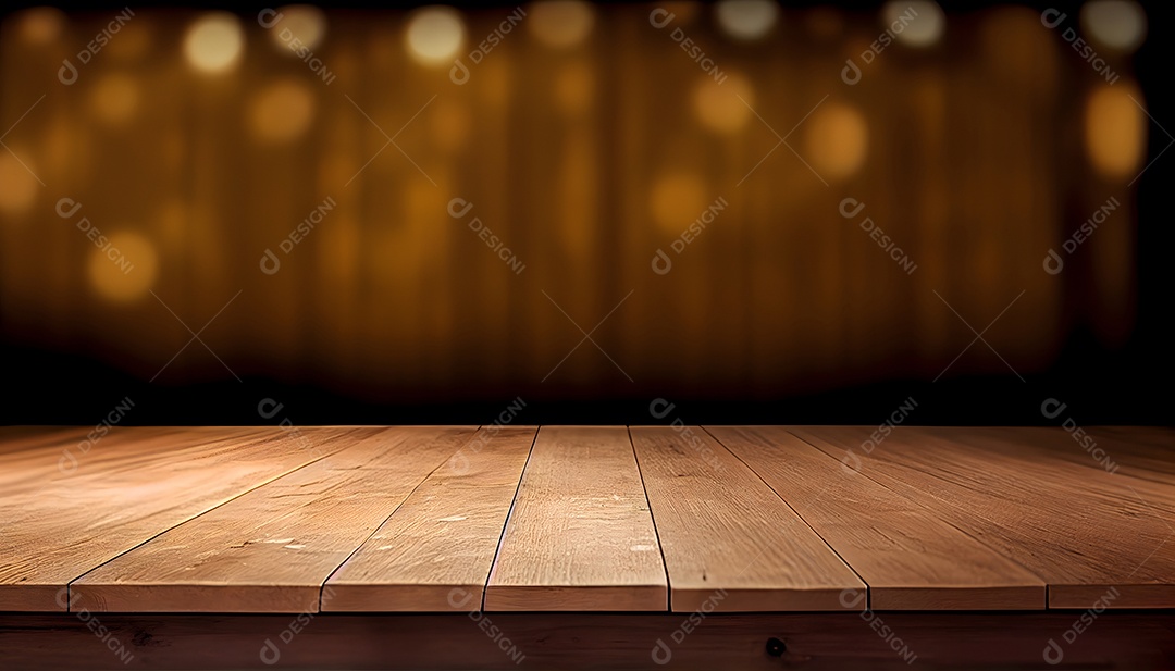 Cenário de luzes ao fundo mesa de madeira paisagem