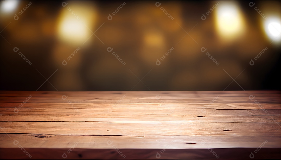 Cenário de luzes ao fundo mesa de madeira paisagem