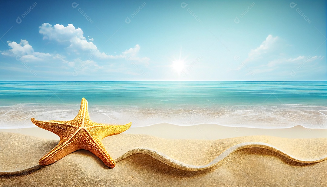 Estrela do mar sobre areia frente a praia