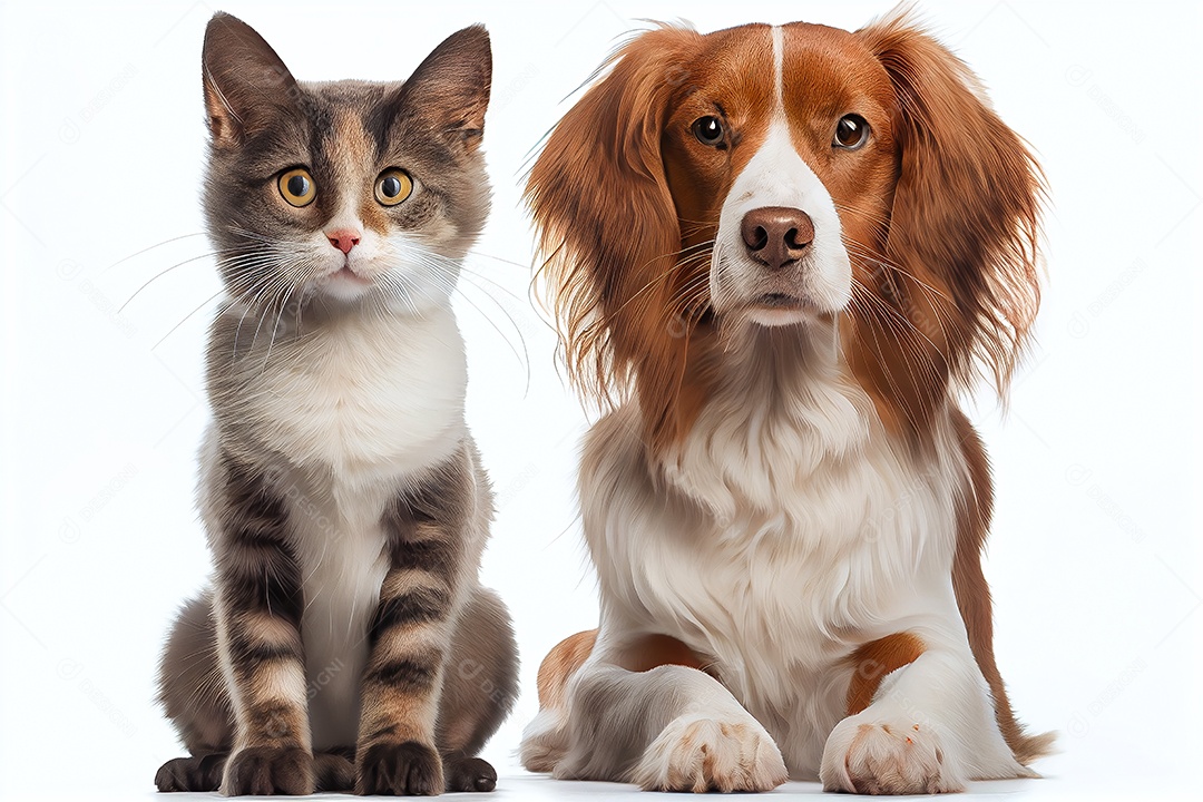 Cachorro e gatinho sobre fundo isolado