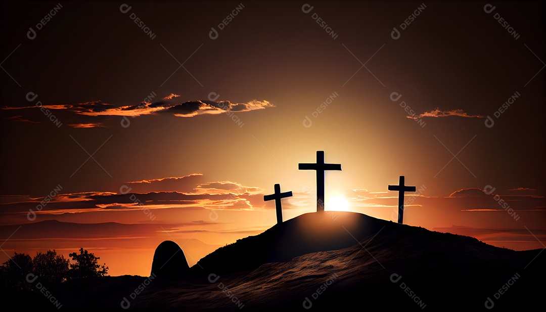 Cruzes sobre uma montanha silhueta