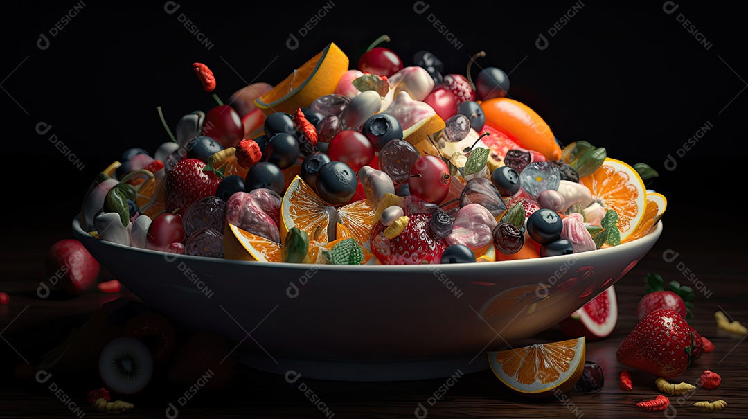 Ilustração de salada de frutas tropicais.