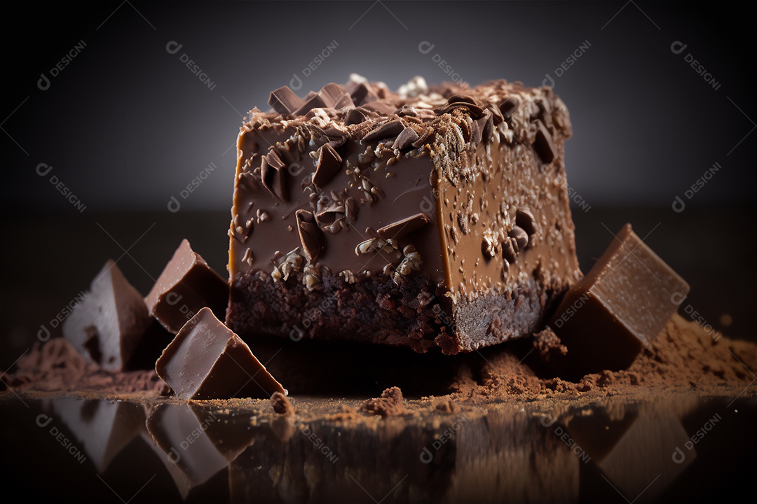 Delicioso brownie de chocolate caseiro isolado em fundo escuro