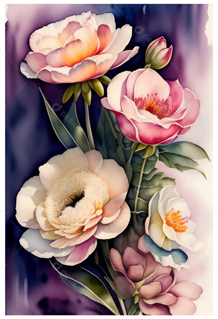 Desenho De Flor Em Aquarela Desenhada Á Mão Vetor EPS