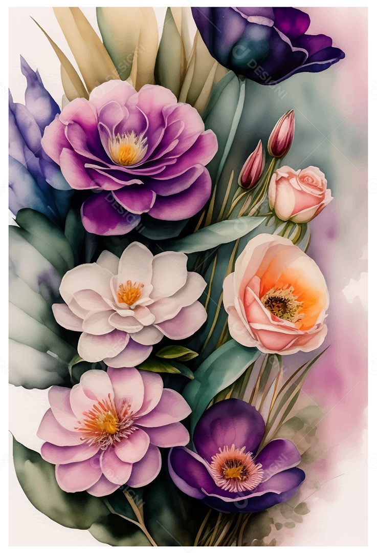 Desenho De Flor Em Aquarela Desenhada Á Mão Vetor EPS