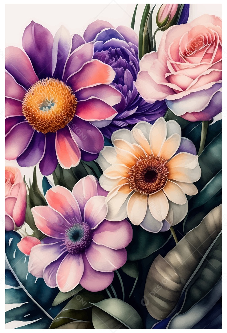 Desenho De Flor Em Aquarela Desenhada Á Mão Vetor EPS