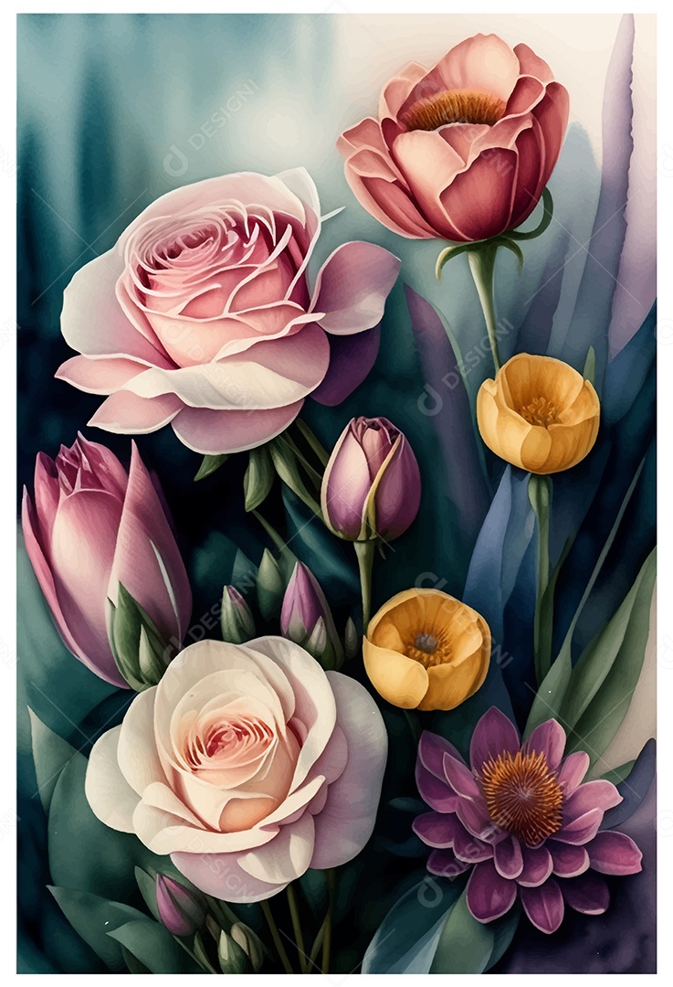 Desenho De Flor Em Aquarela Desenhada Á Mão Vetor EPS