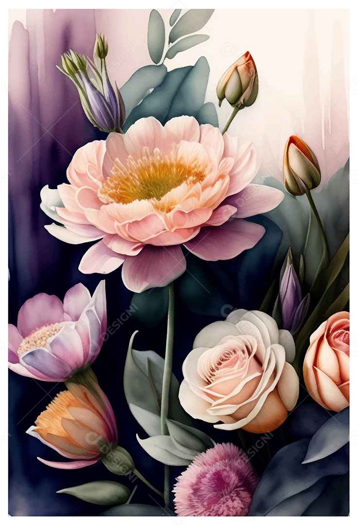 Desenho De Flor Em Aquarela Desenhada Á Mão Vetor EPS