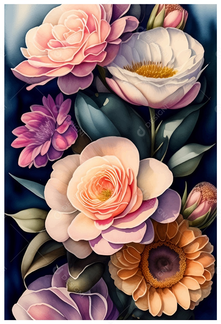 Desenho De Flor Em Aquarela Desenhada Á Mão Vetor EPS