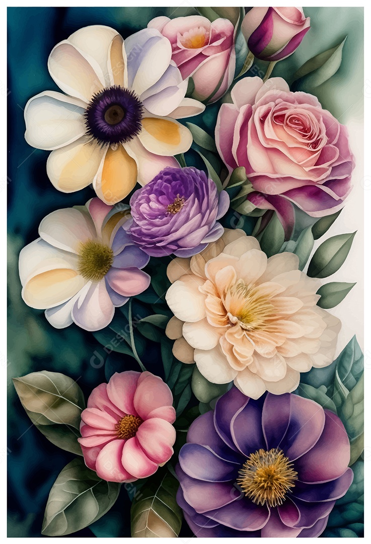 Desenho De Flor Em Aquarela Desenhada Á Mão Vetor EPS