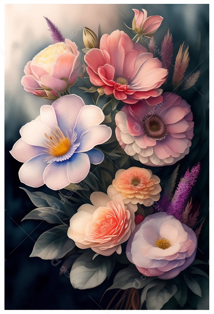 Desenho De Flor Em Aquarela Desenhada Á Mão Vetor EPS