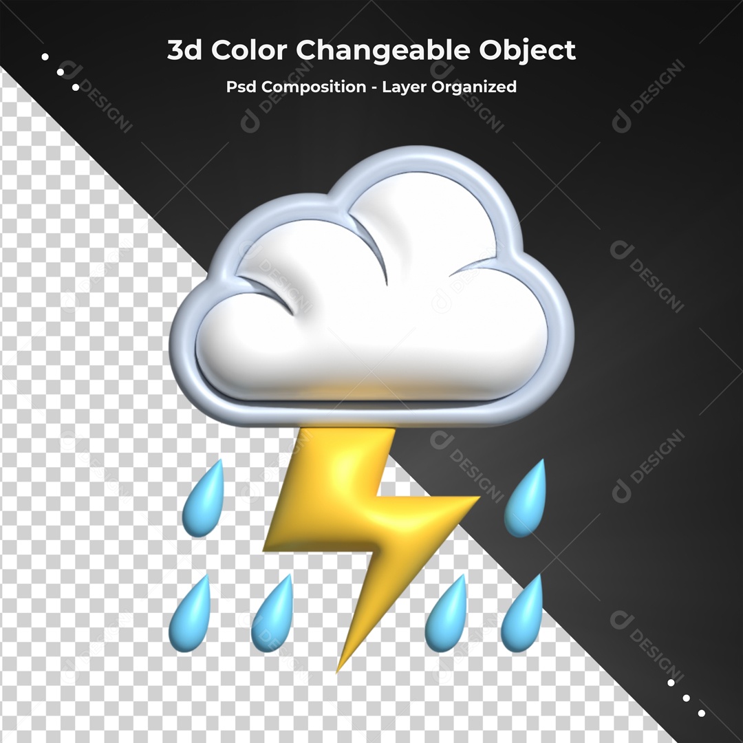Elemento De Nuvem Com Raio Elemento 3D PSD