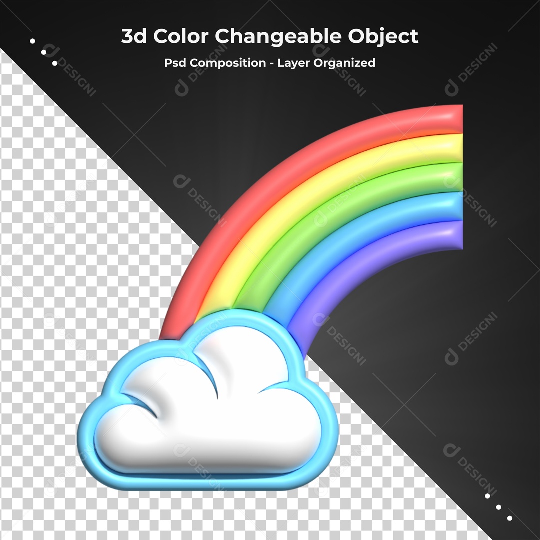 Elemento De Nuvem Com Arco Iris Colorido Para Composição PSD