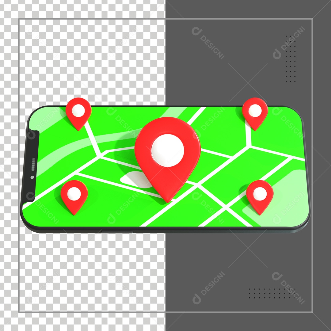 Celular Com Mapa E 5 Pin De Localização Elemento 3D PSD