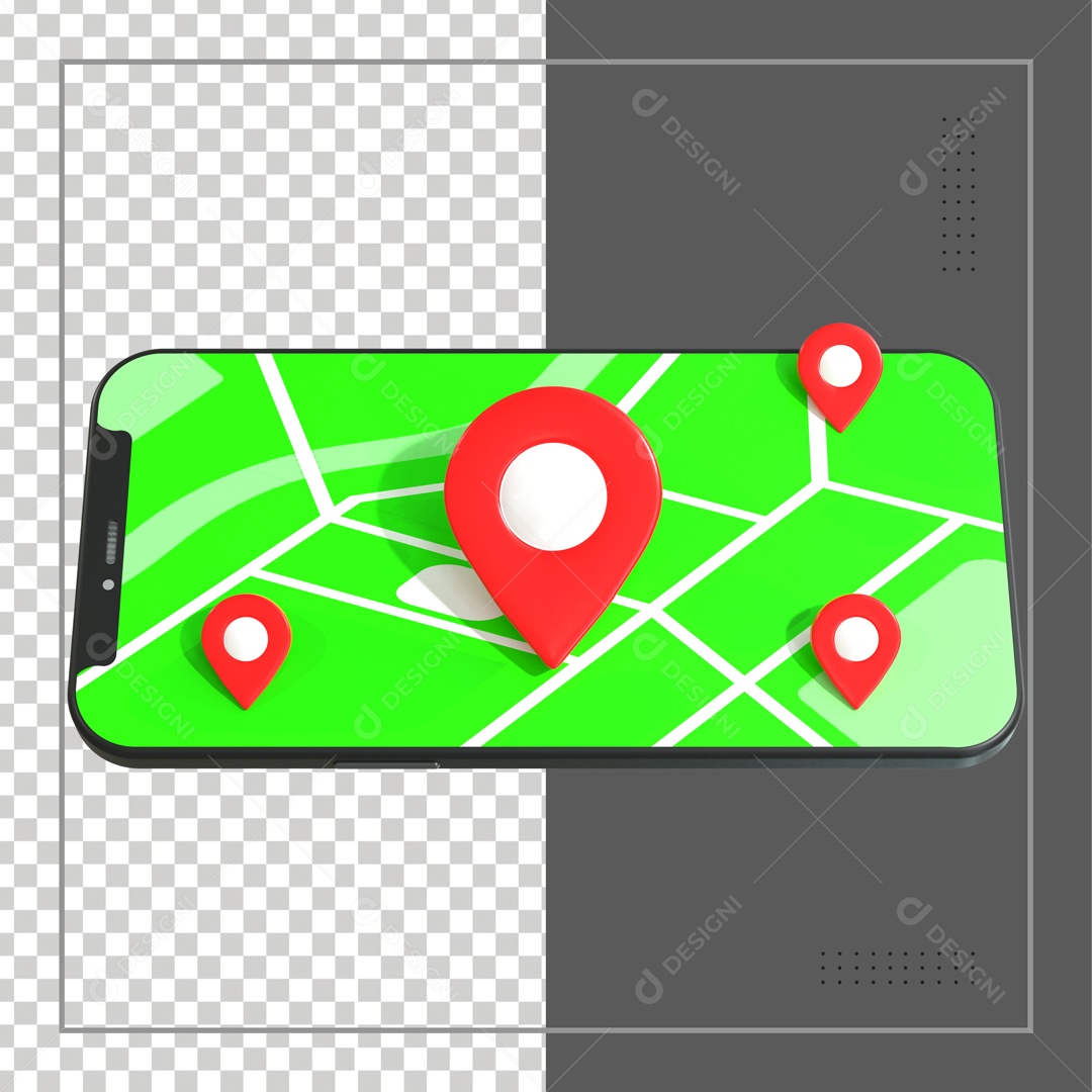 Celular Com Mapa E 4 Pin De Localização Elemento 3D PSD