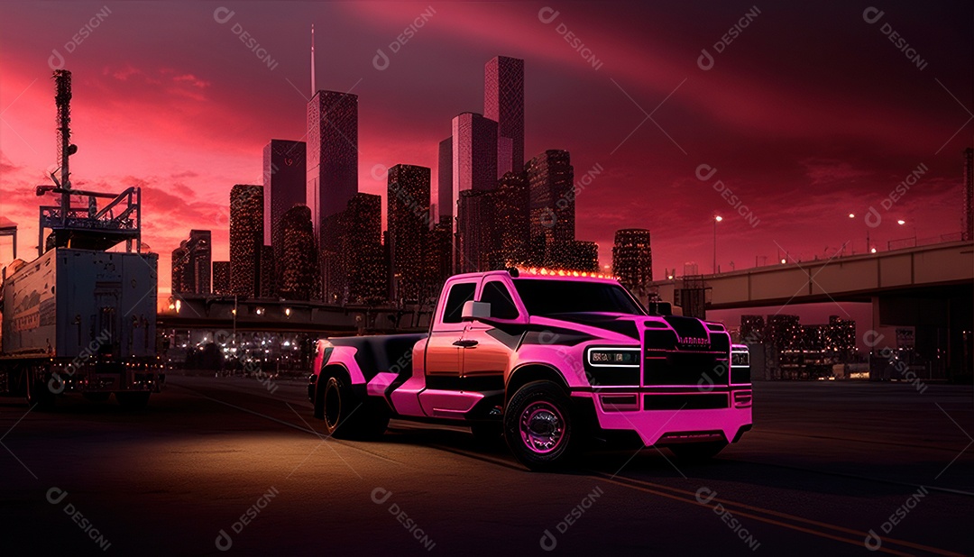 Imagem realista de carro esportivo sobre uma rua deserta.