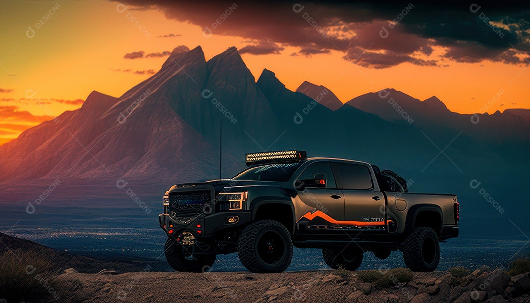 Imagem realista de carro esportivo sobre uma rua deserta.