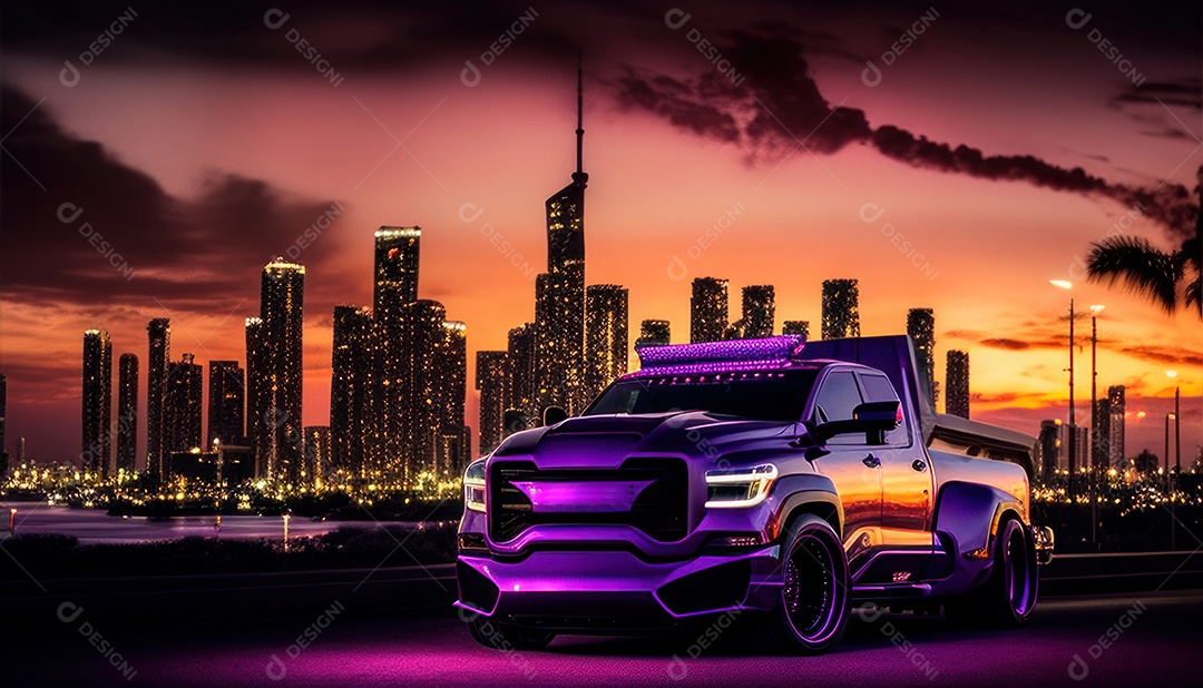 Imagem realista de carro esportivo sobre uma rua deserta.