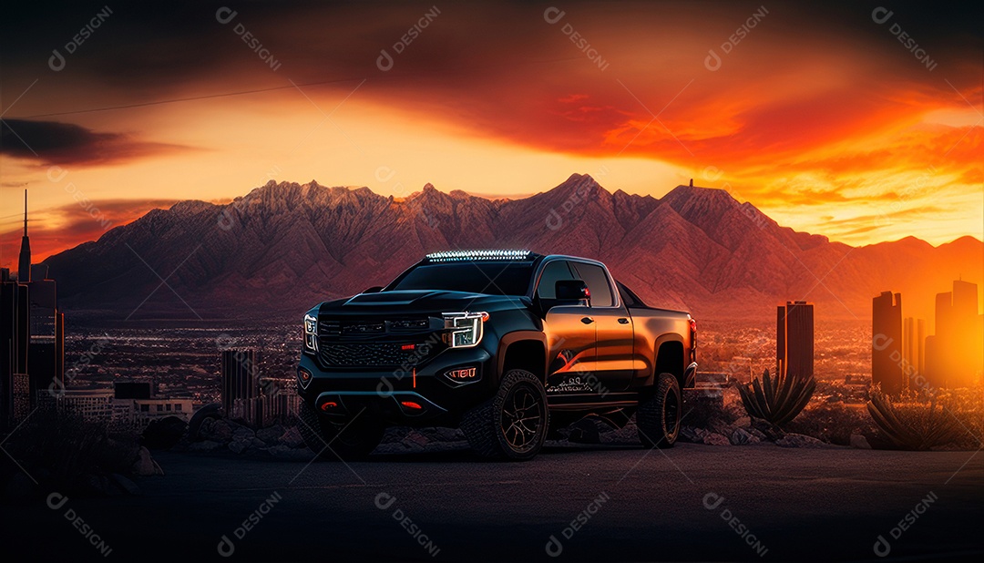 Imagem realista de carro esportivo sobre uma rua deserta.