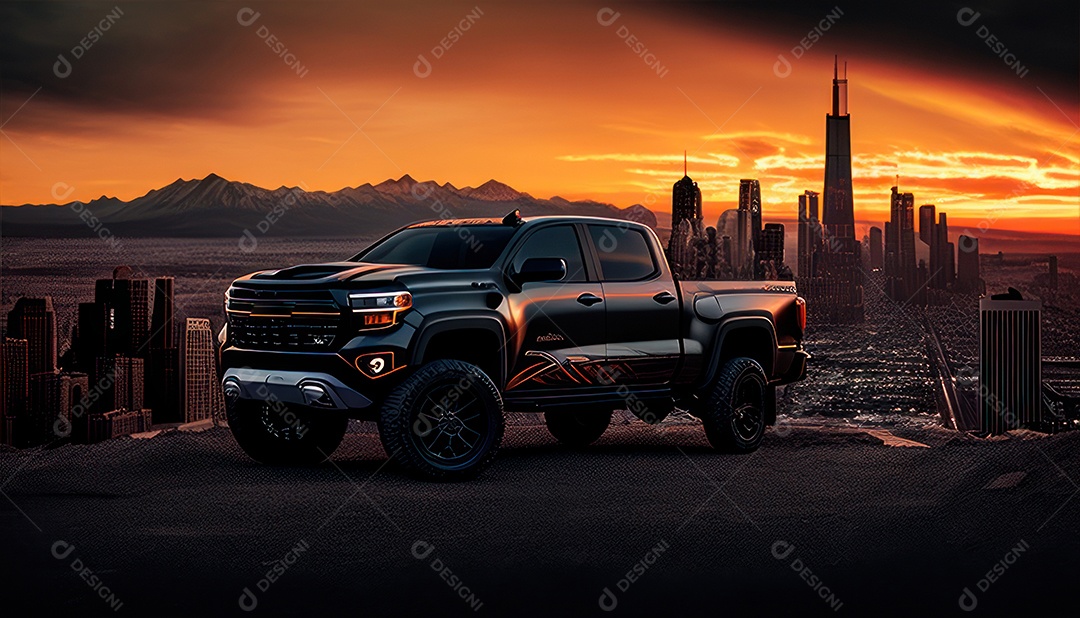 Imagem realista de carro esportivo sobre uma rua deserta.