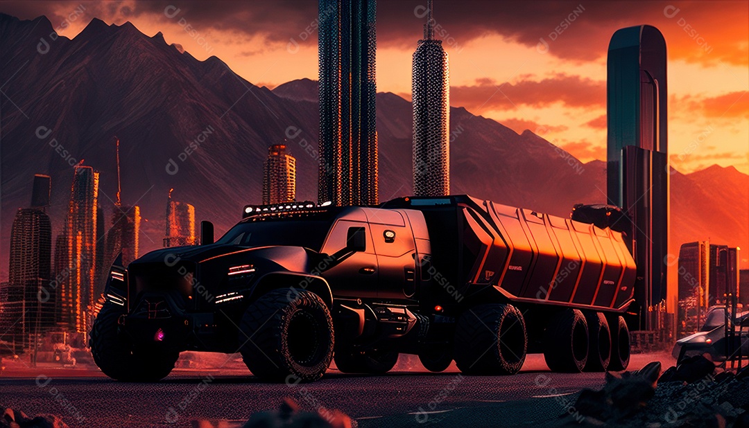 Imagem realista de carro esportivo sobre uma rua deserta.