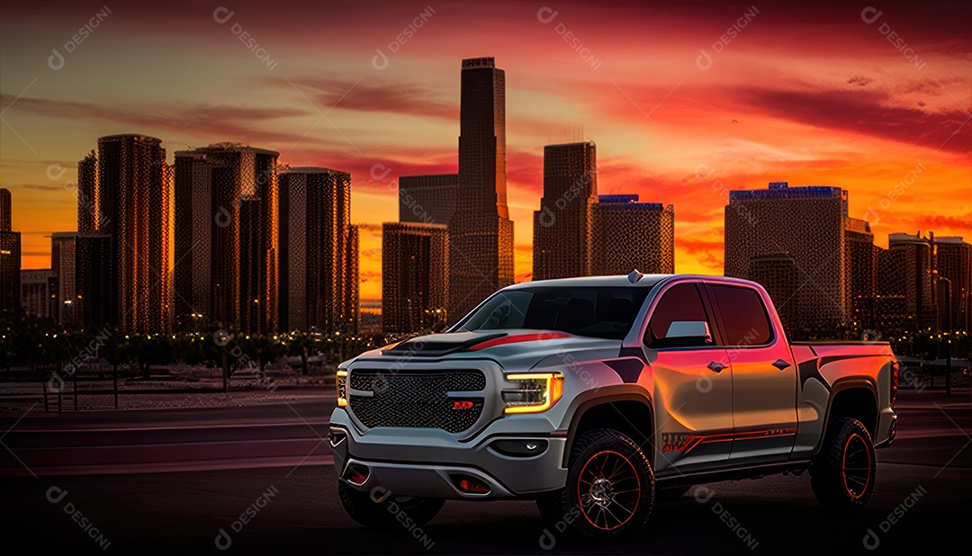 Imagem realista de carro esportivo sobre uma rua deserta.