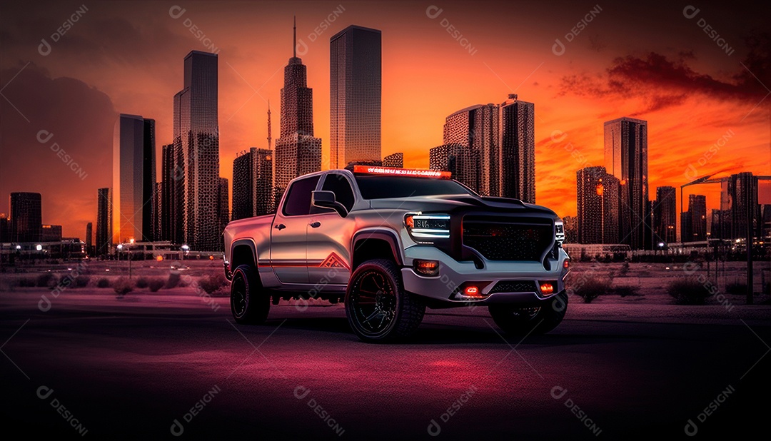 Imagem realista de carro esportivo sobre uma rua deserta.