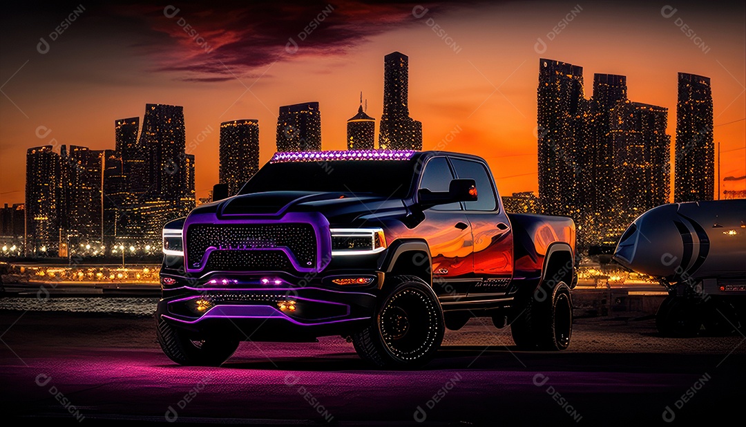 Imagem realista de carro esportivo sobre uma rua deserta.