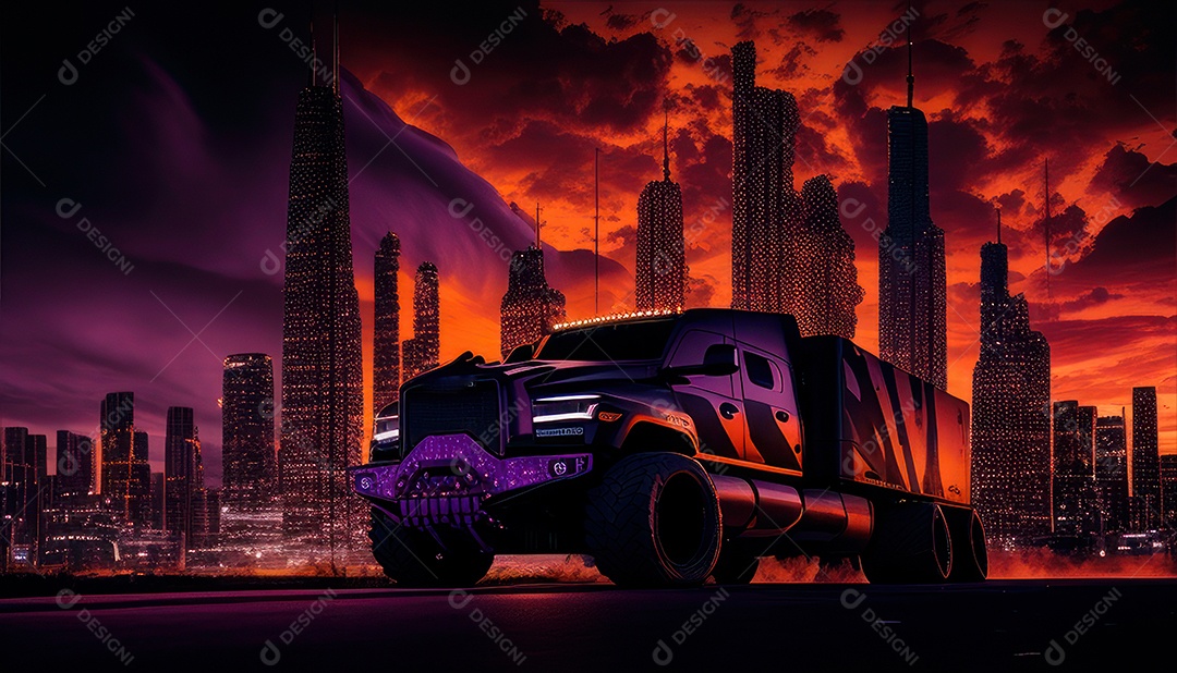 Imagem realista de carro esportivo sobre uma rua deserta.