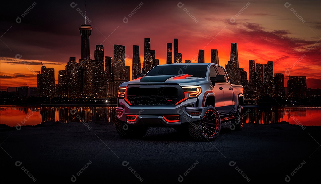 Imagem realista de carro esportivo sobre uma rua deserta.