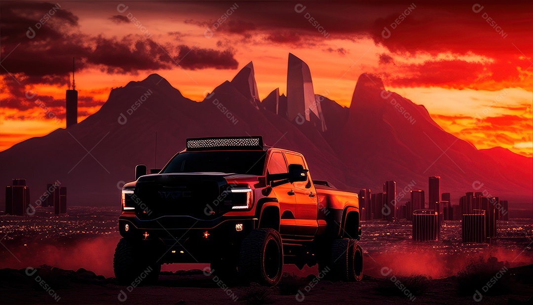 Imagem realista de carro esportivo sobre uma rua deserta.