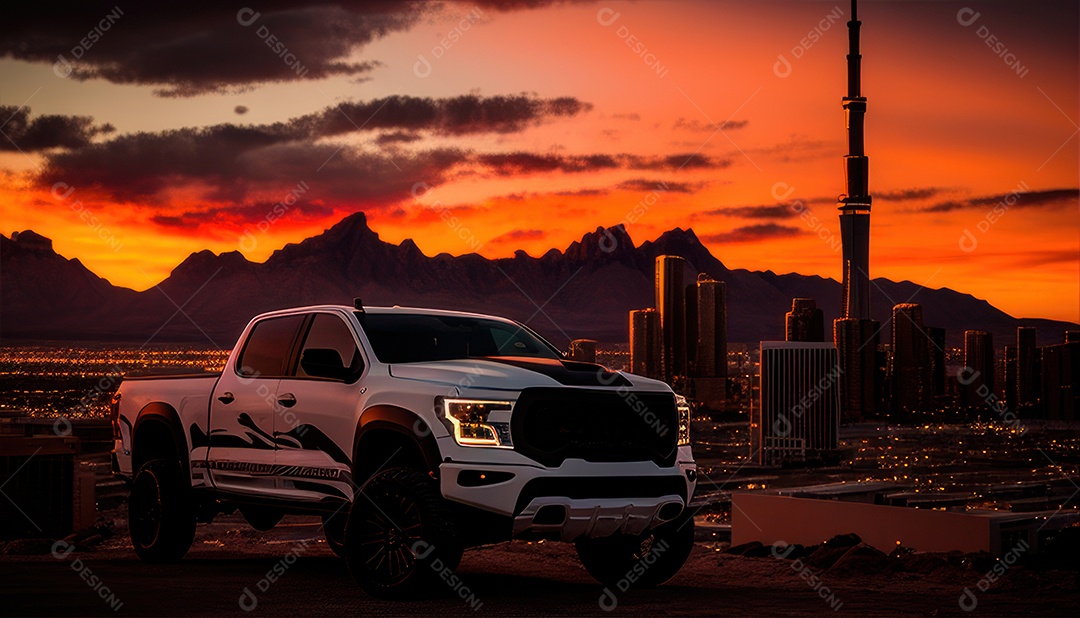 Imagem realista de carro esportivo sobre uma rua deserta.