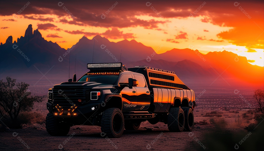 Imagem realista de carro esportivo sobre uma rua deserta.