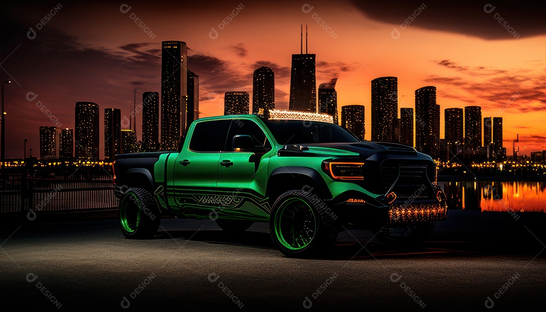 Imagem realista de carro esportivo sobre uma rua deserta.