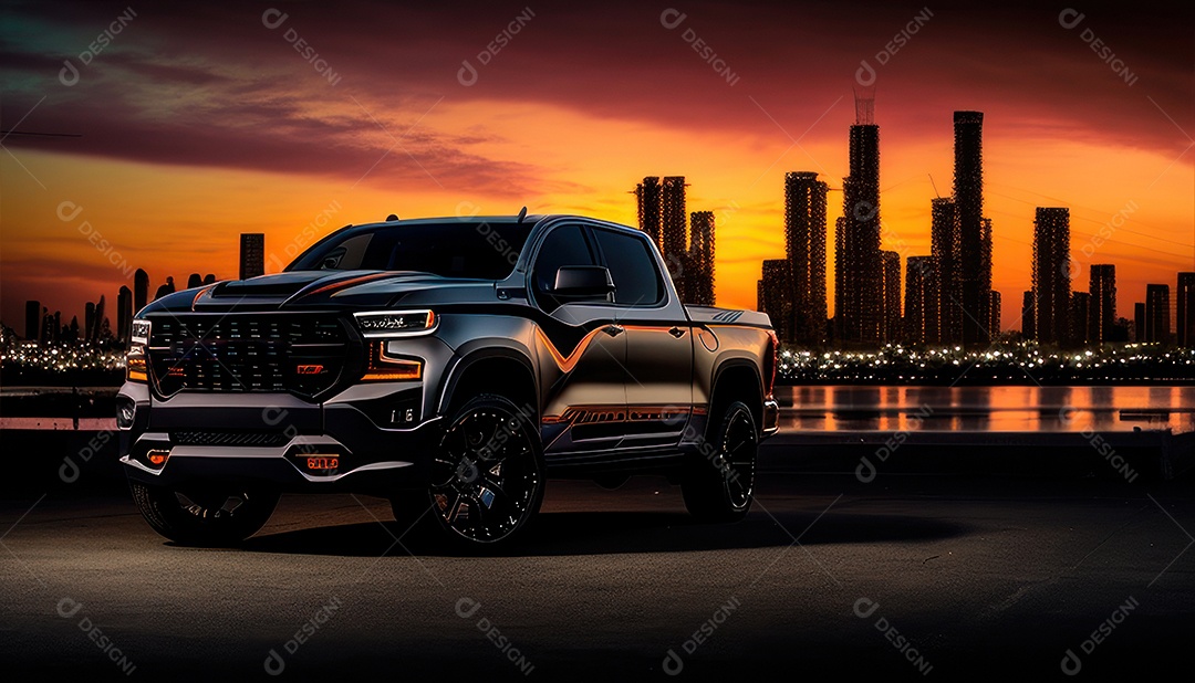 Imagem realista de carro esportivo sobre uma rua deserta.