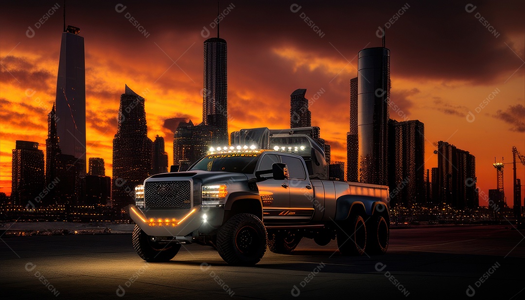 Imagem realista de carro esportivo sobre uma rua deserta.