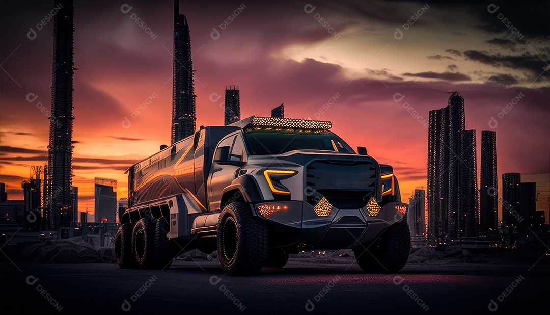 Imagem realista de carro esportivo sobre uma rua deserta.