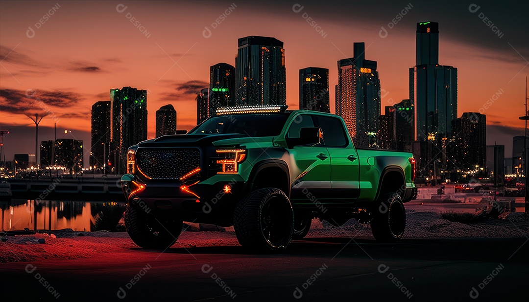 Imagem realista de carro esportivo sobre uma rua deserta.