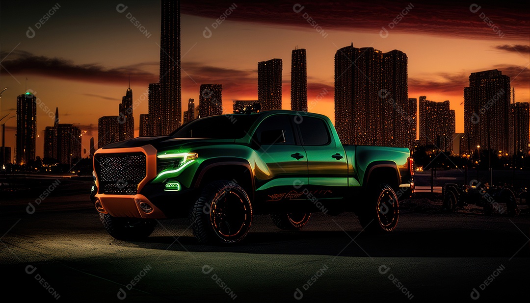 Imagem realista de carro esportivo sobre uma rua deserta.