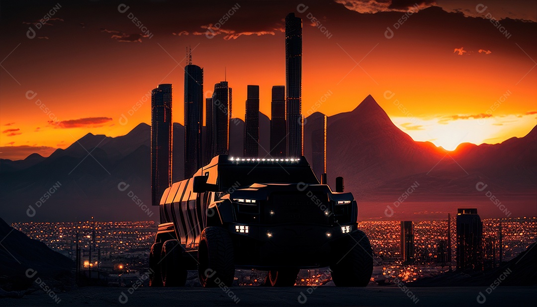 Imagem realista de carro esportivo sobre uma rua deserta.