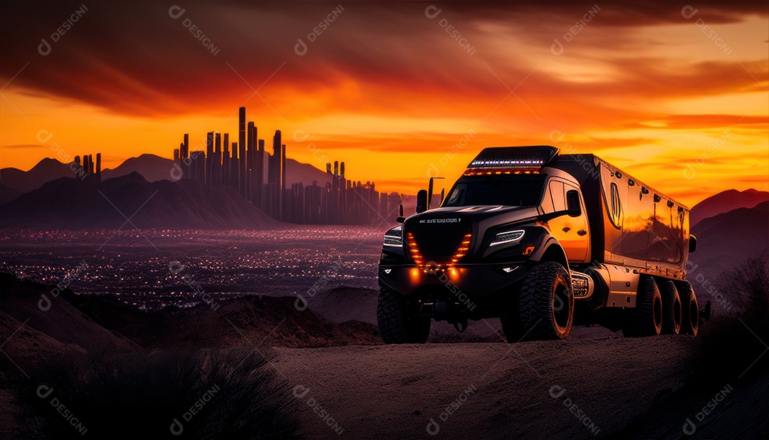 Imagem realista de carro esportivo sobre uma rua deserta.