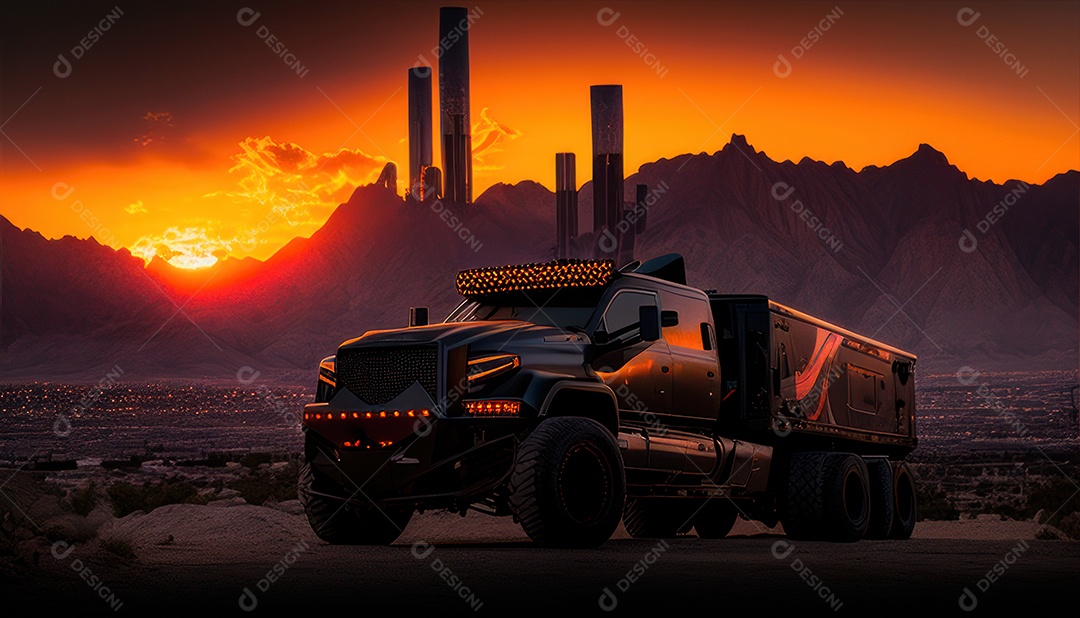 Imagem realista de carro esportivo sobre uma rua deserta.