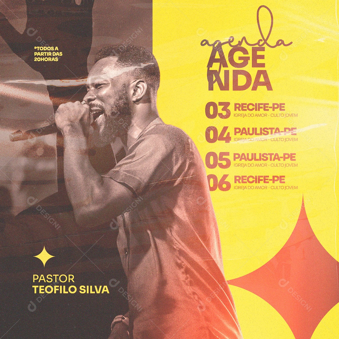 Agenda Pastor Teofilo Silva Igreja Do Amor Gospel Social Media PSD Editável