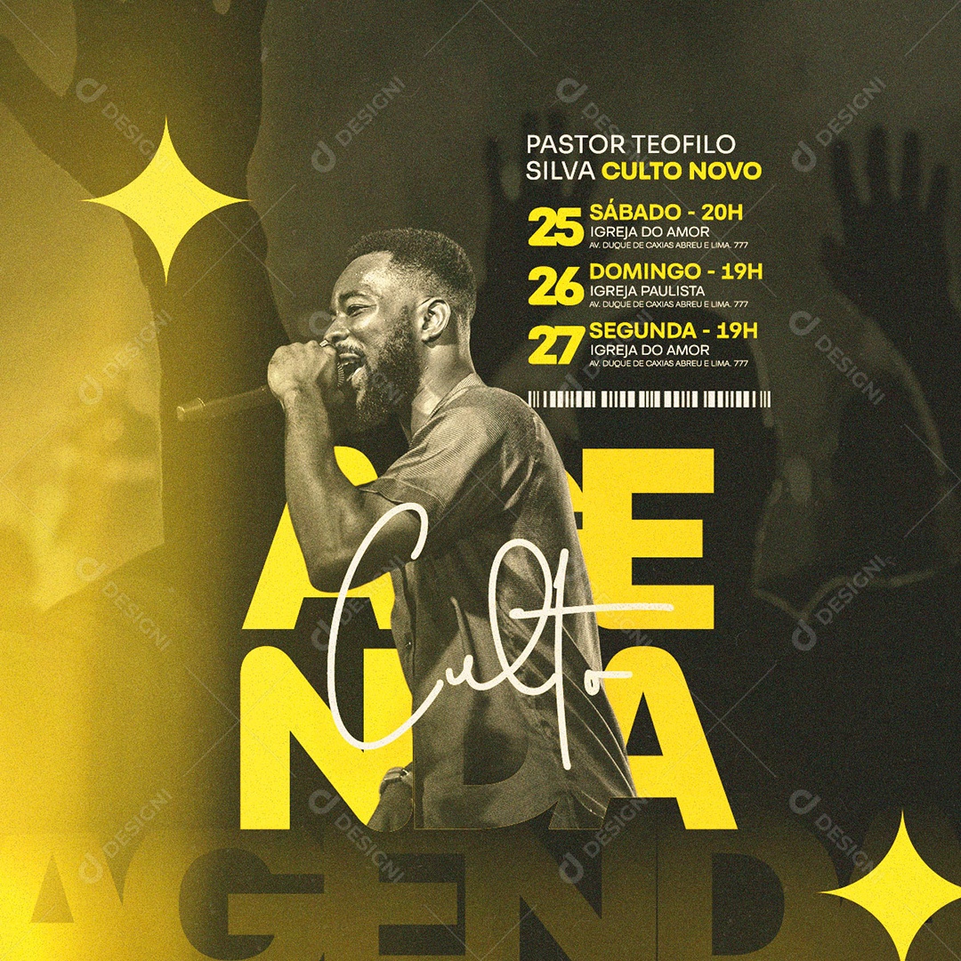 Pastor Teofilo Silva Culto Novo Agenda Gospel Social Media PSD Editável