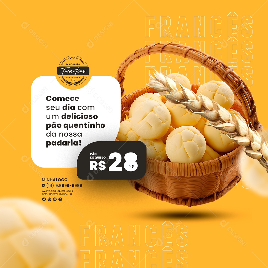 Comece Seu Dia Com Um Delicioso Pão Quentinho Da Nossa Padaria Social Media PSD Editável